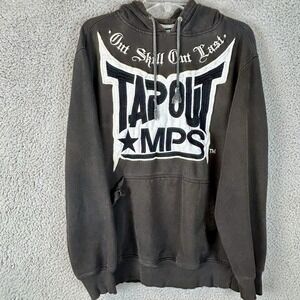Vintage Tapout Hoodie Mens XL Gray MPS Out Skill Out Last Distressed Grunge MMA